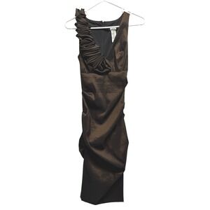 Y2K Cache Dress Vintage Ruched Ruffle Shoulder 4 Bronze Women